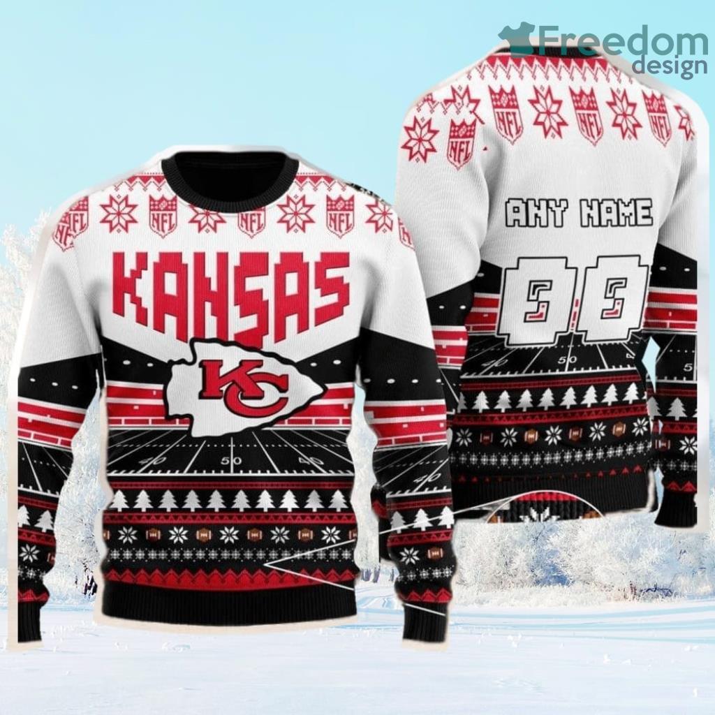 Custom Name Number Nfl Kansas City Chiefs Rugby Stadium Ugly Christmas Sweater Gift Christmas image Custom Name Number Nfl Kansas City Chiefs Rugby Stadium Ugly Christmas Sweater Gift Christmas Product Photo 1