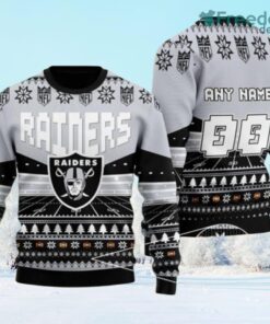 Custom Name Number Nfl Las Vegas Raiders Rugby Stadium Ugly Christmas Sweater Gift Christmas