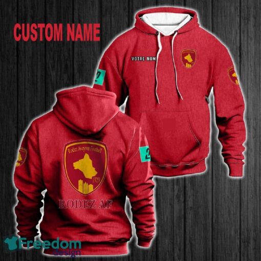 Custom Name Rodez Aveyron Football 3D Hoodie Red All OVer Print For Men Women Gift Christmas 2024 - Custom Name Rodez Aveyron Football 3D Hoodie Red All OVer Print For Men Gift Christmas 2024