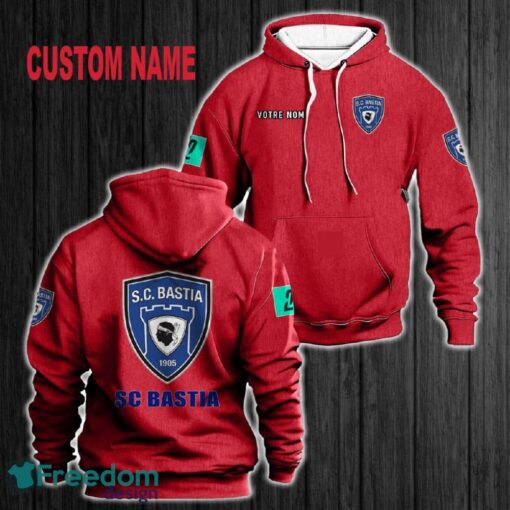 Custom Name Sporting Club di Bastia 3D Hoodie Red All OVer Print For Men Women Gift Christmas 2024 - Custom Name Sporting Club di Bastia 3D Hoodie Red All OVer Print For Men Gift Christmas 2024