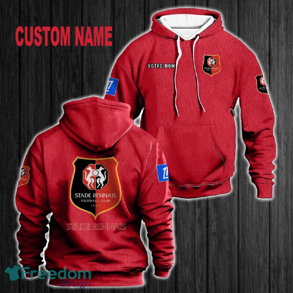 Custom Name Stade Rennais F.C 3D Hoodie Red All OVer Print For Men Women Gift Christmas 2024 - Custom Name Stade Rennais F.C 3D Hoodie Red All OVer Print For Men Gift Christmas 2024