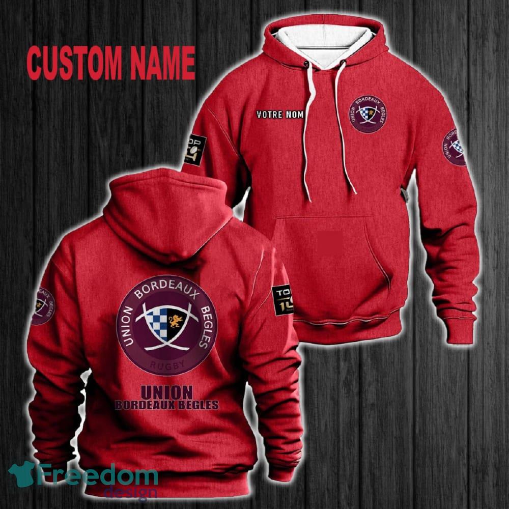 Custom Name Union Bordeaux Begles 3D Hoodie Red All OVer Print For Men Women Gift Christmas 2024 - Custom Name Union Bordeaux Begles 3D Hoodie Red All OVer Print For Men Gift Christmas 2024