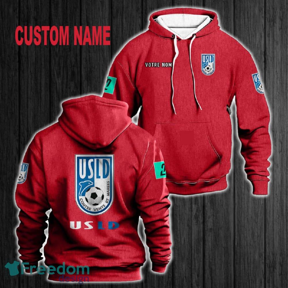 Custom Name USL Dunkerque 3D Hoodie Red All OVer Print For Men Women Gift Christmas 2024 - Custom Name USL Dunkerque 3D Hoodie Red All OVer Print For Men Gift Christmas 2024