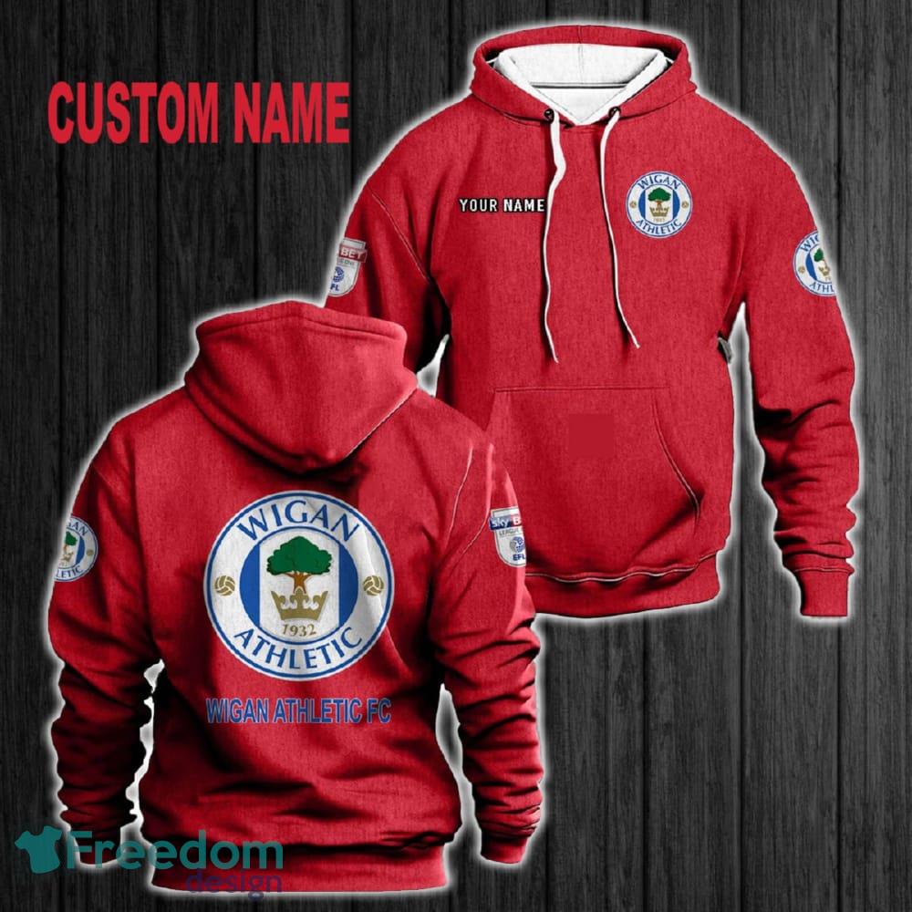 Custom Name Wigan Athletic 3D Hoodie Red All OVer Print For Men Women Gift Christmas 2024 - Custom Name Wigan Athletic 3D Hoodie Red All OVer Print For Men Gift Christmas 2024