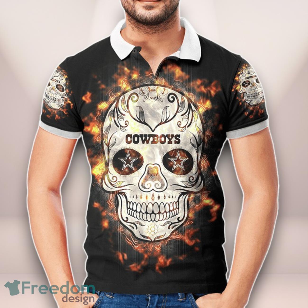 Dallas Cowboys Skull Flowers Fire 3D Printed Polo Shirt Unisex Clothes For Men Women image Dallas Cowboys Skull Flowers Fire 3D Printed Polo Shirt Unisex Clothes For Men Women Product Photo 1