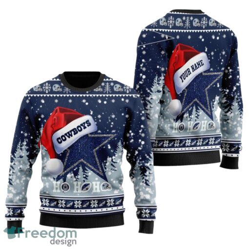 Dallas Cowboys Symbol Wearing Santa Claus Hat Ho Ho Ho All Over Print Sweater Product Photo 1