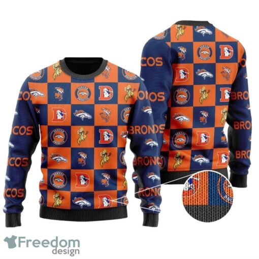 Denver Broncos Logo Checkered Flannel Design All Over Print Sweater Product Photo 1