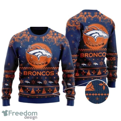 Denver Broncos Sweater Shirt Santa Claus In The Moon Christmas All Over Print Sweater Product Photo 1