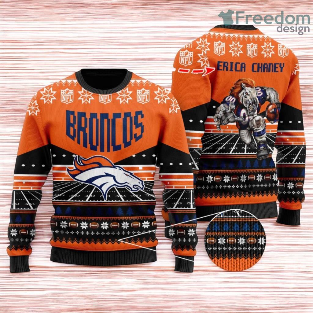 Denver Broncos Ugly Sweater Mascot NFL Christmas Gifts for big fans image Denver Broncos Ugly Sweater Mascot NFL Christmas Gifts for big fans Product Photo 1
