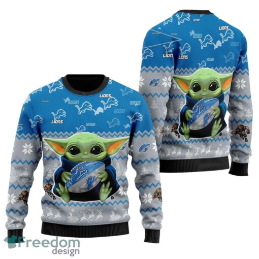 Detroit Lions Baby Yoda All Over Print Sweater Product Photo 1