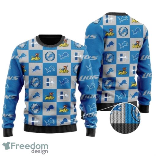 Detroit Lions Logo Checkered Flannel Design All Over Print Sweater Product Photo 1