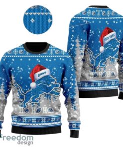 Detroit Lions  Sweater Shirt Symbol Wearing Santa Claus Hat Ho Ho Ho Christmas All Over Print  Sweater