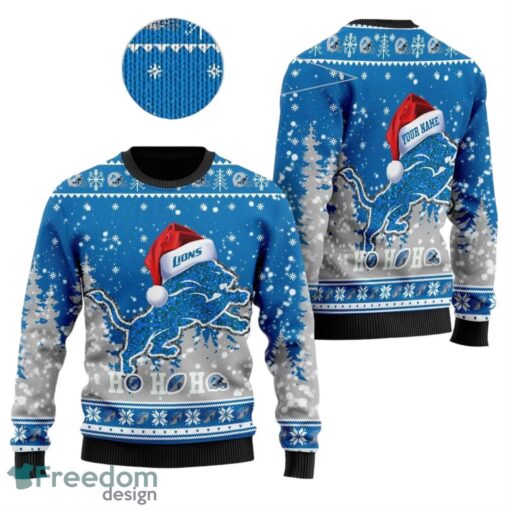 Detroit Lions Sweater Shirt Symbol Wearing Santa Claus Hat Ho Ho Ho Christmas All Over Print Sweater Product Photo 1