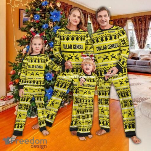 Dollar General Logo Pattern Ugly Christmas Pajamas Set Gift For Family - Dollar General Logo Pattern Ugly Christmas Pajamas Set Gift For Family