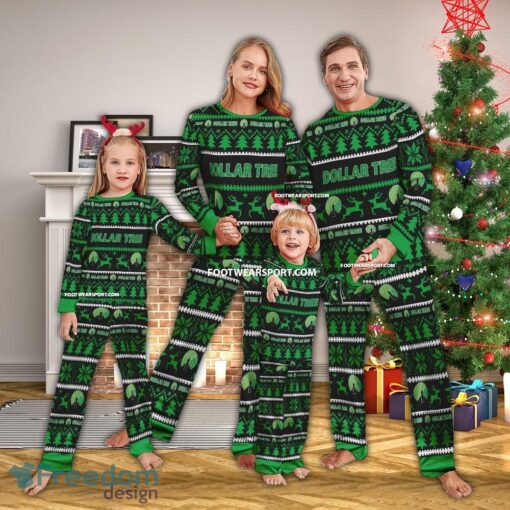 Dollar Tree Logo Pattern Ugly Christmas Pajamas Set Men Women Children - Dollar Tree Logo Pattern Ugly Christmas Pajamas Set Men Women Children