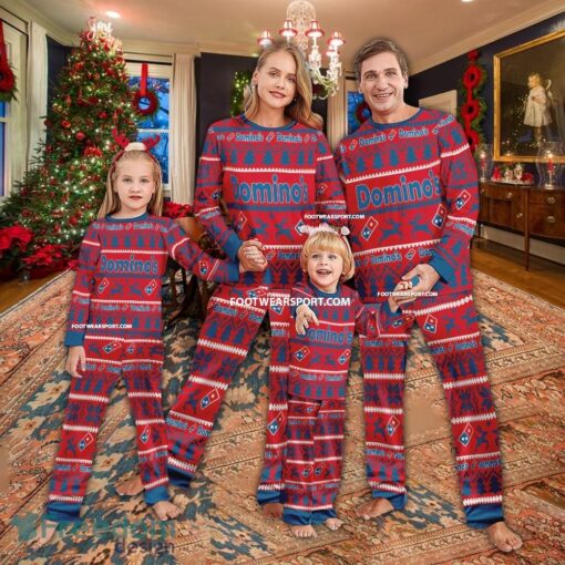 Domino's Logo Pattern Ugly Christmas Pajamas Set Family - Domino's Logo Pattern Ugly Christmas Pajamas Set Family