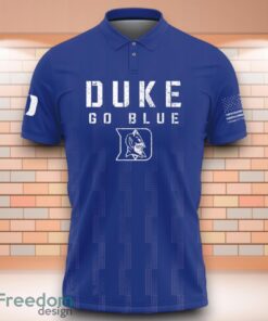 Duke Blue Devils Go Duke NCAA 3D Polo Shirt With American Flag Military On Back Product Photo 2