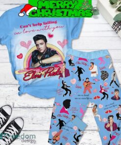 Elvis Presley Falling In Love Valentine Blue Fleece Pajamas Set Full Print Christmas For Women