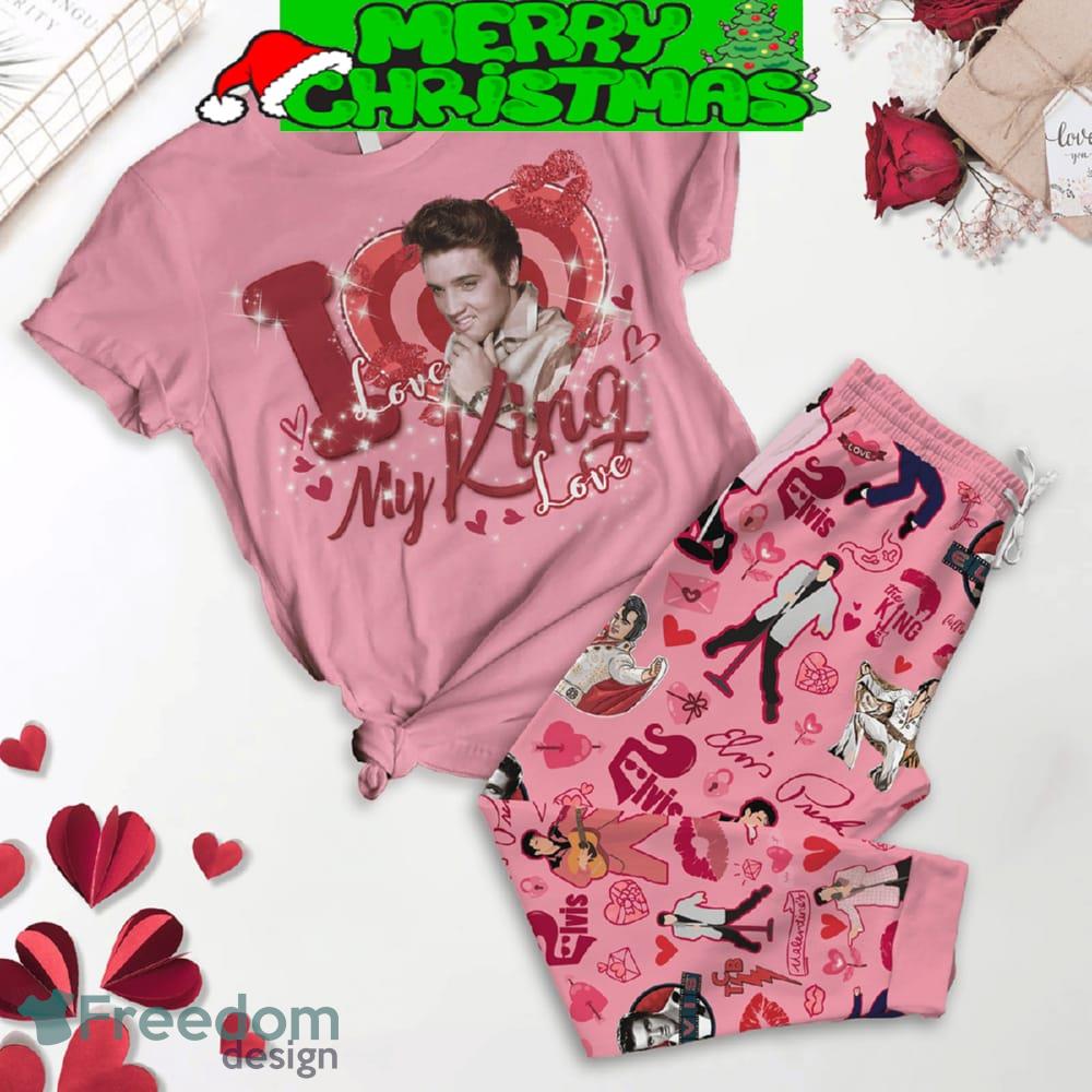 Elvis Presley My King My Valentine Pink Fleece Pajamas Set For Christmas - Elvis Presley My King My Valentine Pink Fleece Pajamas Set-1