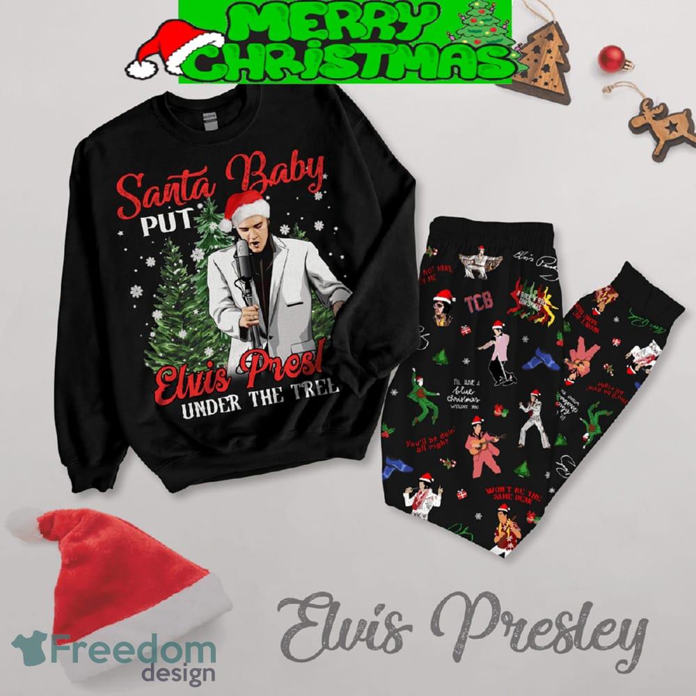 Elvis Presley Under The Christmas Tree Fleece Pajamas Set All Over Print Christmas Gift - Elvis Presley Under The Christmas Tree Fleece Pajamas Set-1