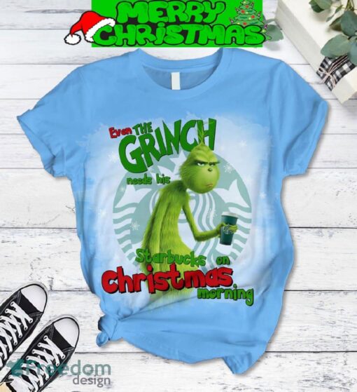 Even The Grinch Needs His Starbucks On Christmas Morning Fleece Pajamas Set Full Print Christmas For Women - Even The Grinch Needs His Starbucks On Christmas Morning Fleece Pajamas Set-2