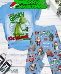 Even The Grinch Needs His Starbucks On Christmas Morning Fleece Pajamas Set Full Print Christmas For Women - Even The Grinch Needs His Starbucks On Christmas Morning Fleece Pajamas Set-1