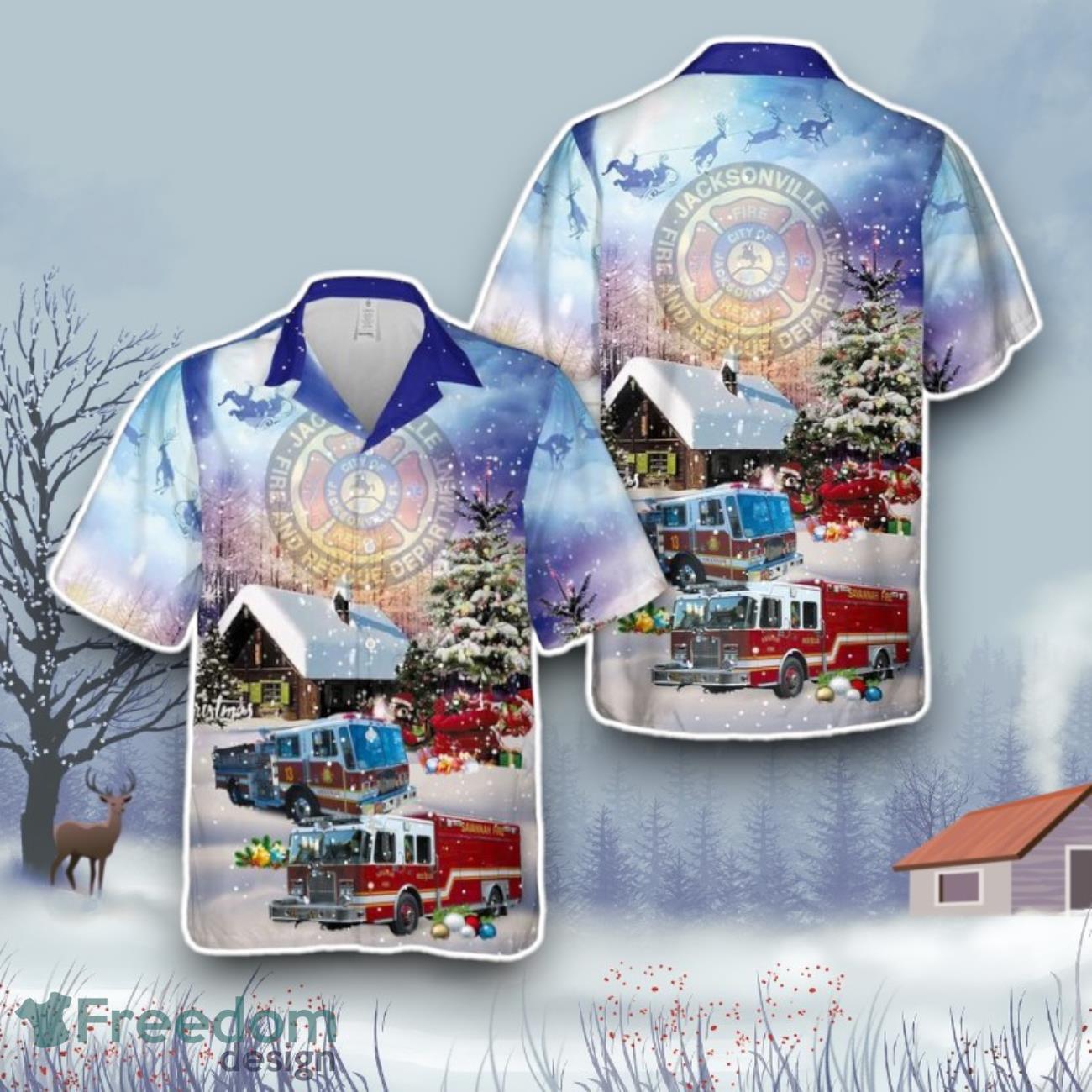 Fire Department Jacksonville Florida Firefighter Emergency Service Hawaiian Shirt Gift For Christmas image Fire Department Jacksonville Florida Firefighter Emergency Service Hawaiian Shirt Gift For Christmas Product Photo 1