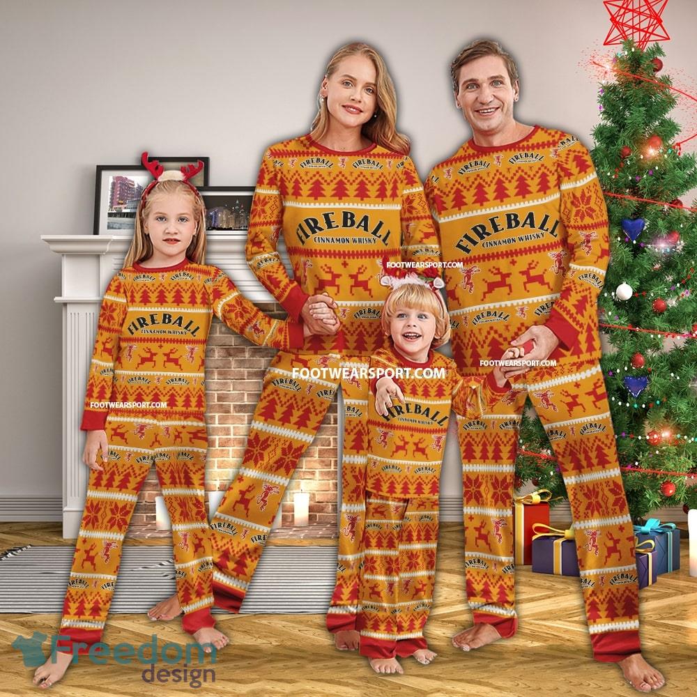 Fireball Cinnamon Whisky Ugly Christmas Pajamas Set Gift Family - Fireball Cinnamon Whisky Ugly Christmas Pajamas Set Gift Family