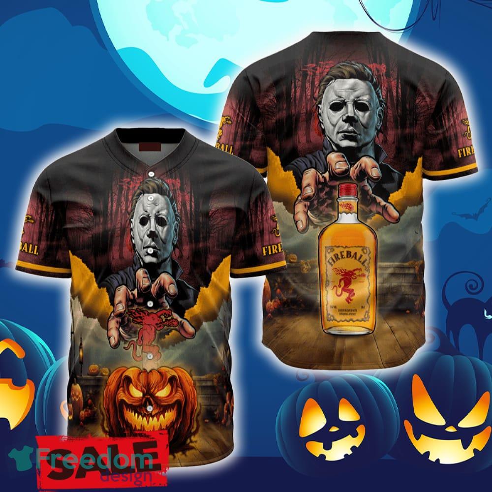 Fireball Whiskey Halloween Michael Myers Baseball Jersey Shirt New All Over Print image Fireball Whiskey Halloween Michael Myers Baseball Jersey Shirt New All Over Print - Fireball Whiskey Halloween Michael Myers Baseball Jersey Shirt New All Over Print