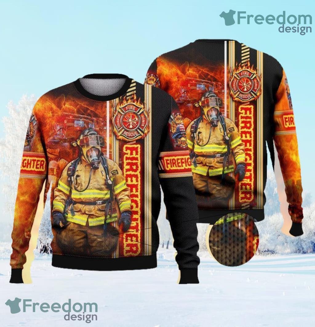 Firefighter Flame Flag Ugly Christmas Sweater Gift For Men And Women image Firefighter Flame Flag Ugly Christmas Sweater Gift For Men And Women Product Photo 1