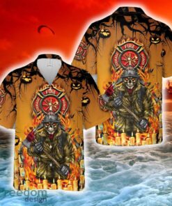 Firefighter skull Halloween Hawaiian Shirt Firefighter skull Halloween Hawaiian Shirt