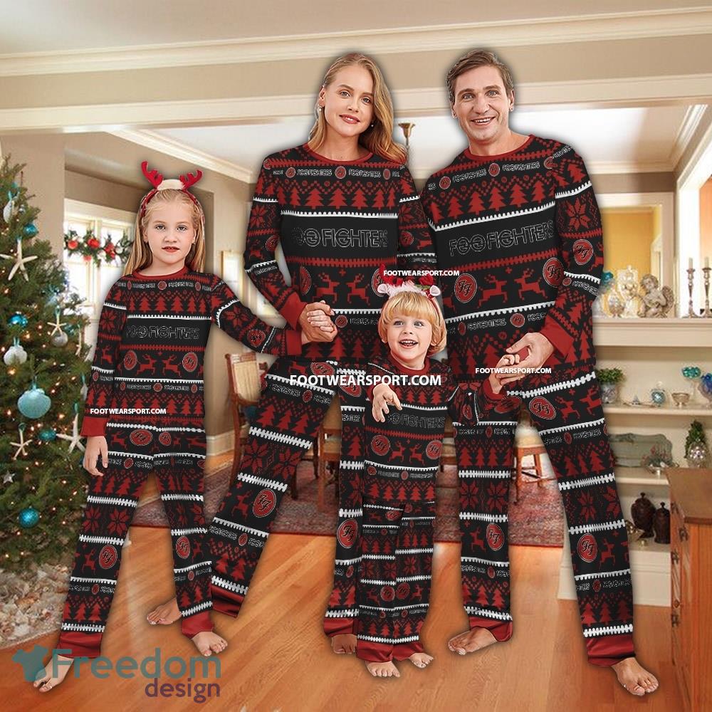 Foo Fighters Band Logo Pattern Ugly Christmas Pajamas Set Gift For Family - Foo Fighters Band Logo Pattern Ugly Christmas Pajamas Set Gift For Family