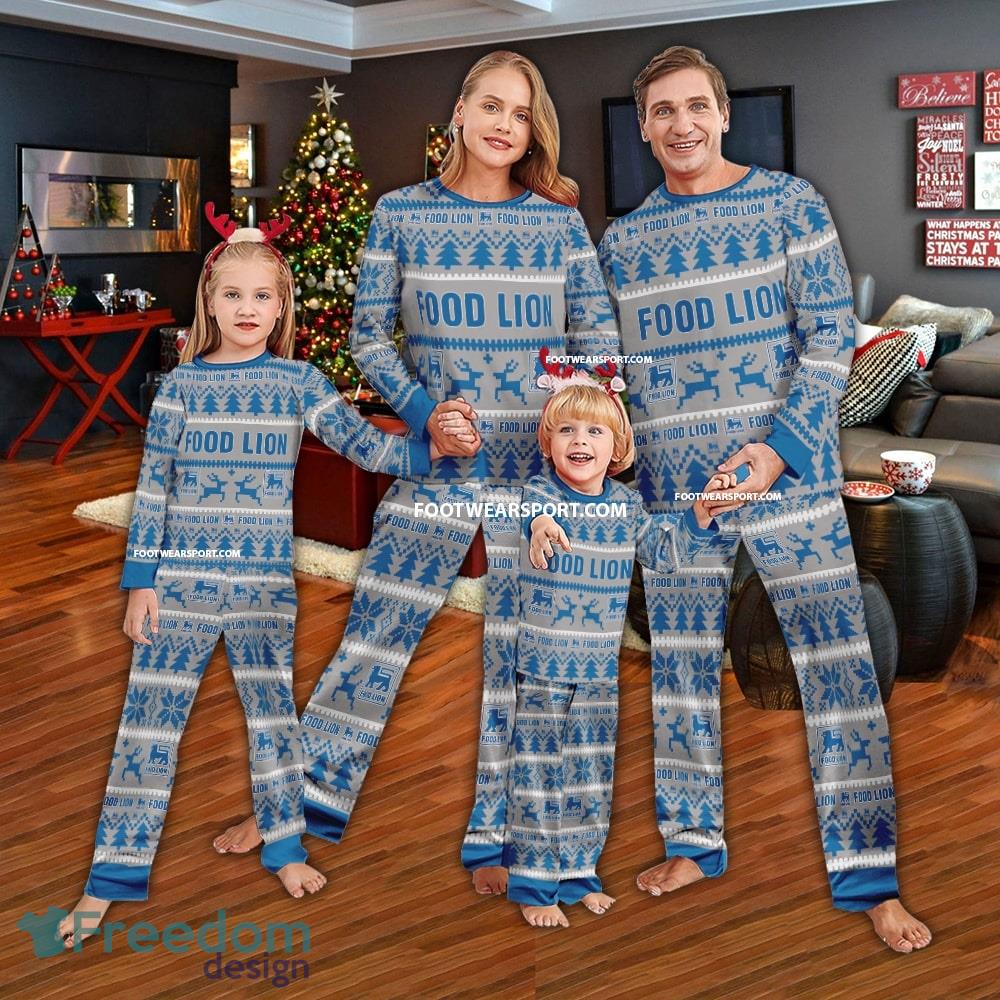 Food Lion Logo Pattern Ugly Christmas Pajamas Set Men Women Children - Food Lion Logo Pattern Ugly Christmas Pajamas Set Men Women Children