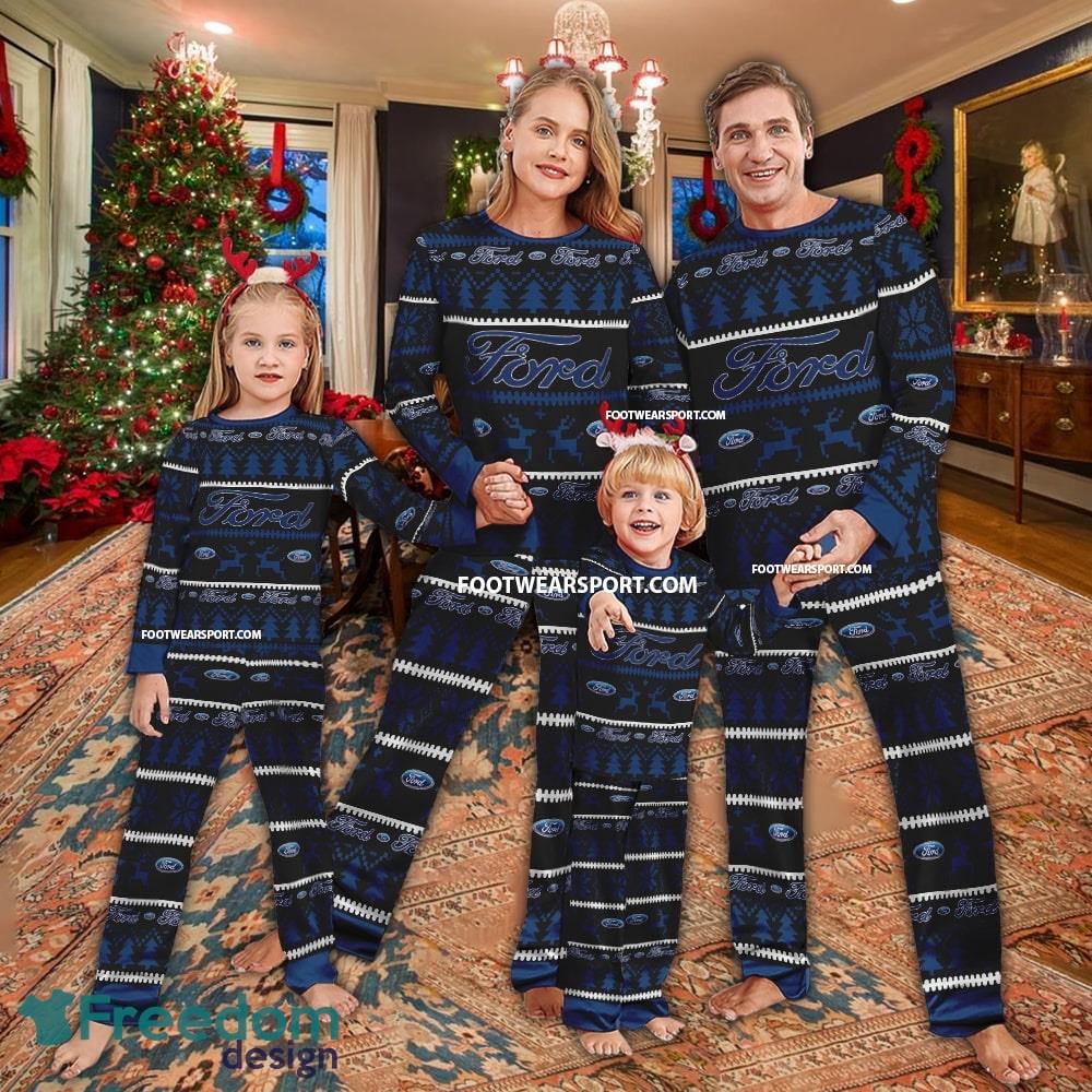 Ford Car Racing Logo Pattern Pajamas Set Ugly Christmas Family - Ford Car Racing Logo Pattern Pajamas Set Ugly Christmas Family