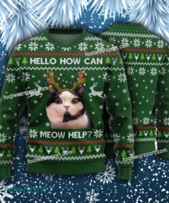 Funny Cat Holiday – Hello how can meow help Knitted Christmas Sweater