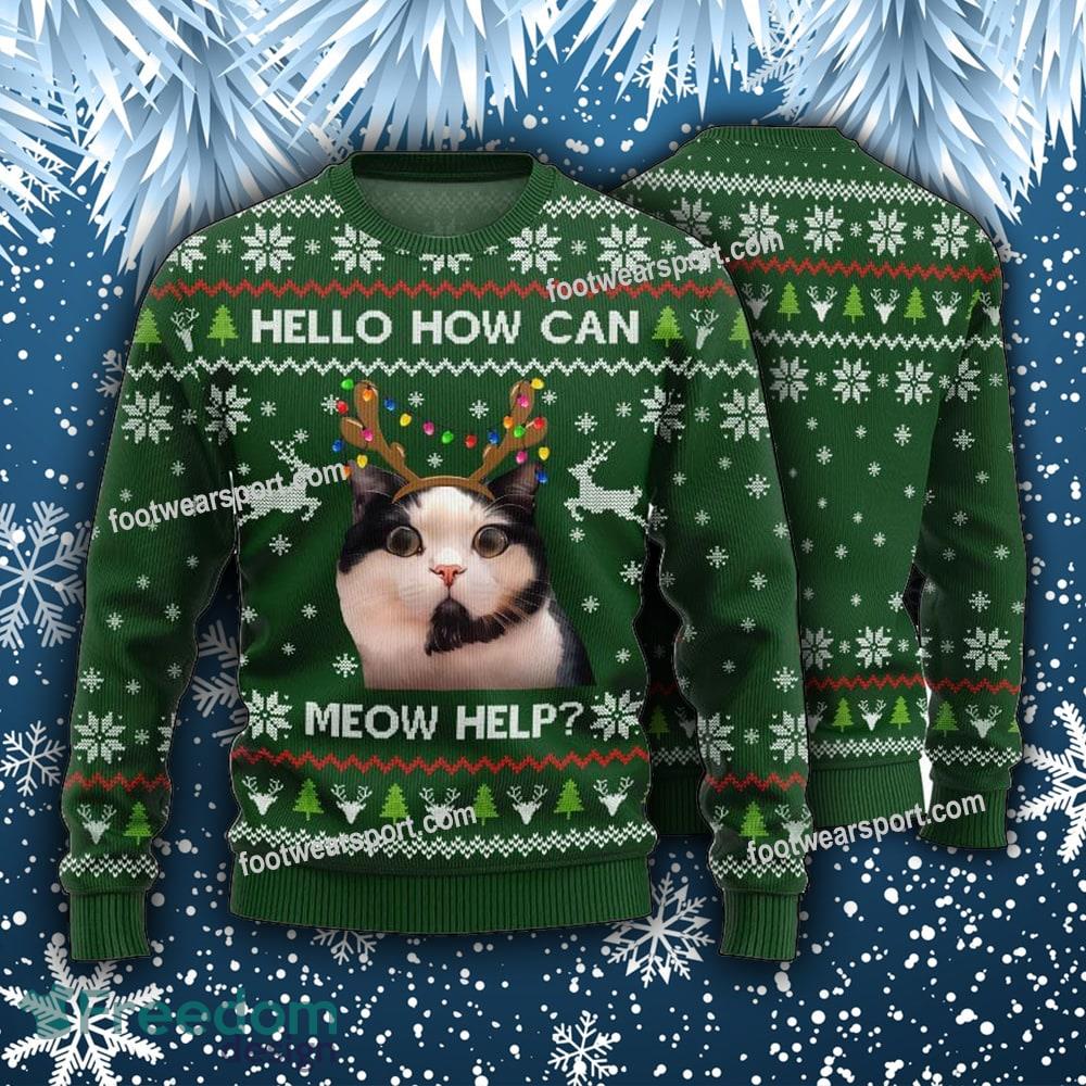 Funny Cat Holiday – Hello how can meow help Knitted Christmas Sweater image Funny Cat Holiday – Hello how can meow help Knitted Christmas Sweater - Funny Cat Holiday – Hello how can meow help Knitted Christmas Sweater