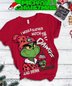 Georgia Bulldogs Grinch Drink Starbucks Fleece Pajamas Set For Christmas - Georgia Bulldogs Grinch Drink Starbucks Fleece Pajamas Set-3