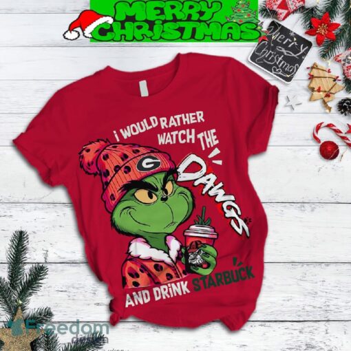 Georgia Bulldogs Grinch Drink Starbucks Fleece Pajamas Set For Christmas - Georgia Bulldogs Grinch Drink Starbucks Fleece Pajamas Set-3