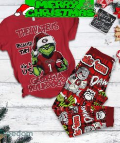 Georgia Bulldogs Grinch Hate Us Christmas Fleece Pajamas Set Full Print Christmas For Women