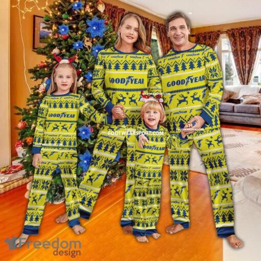 Goodyear Logo Pattern Ugly Christmas Pajamas Set Family - Goodyear Logo Pattern Ugly Christmas Pajamas Set Family