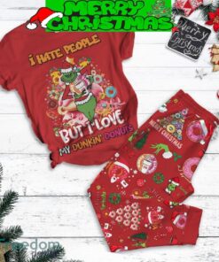 Grinch I Love My Dunkin’ Donuts Christmas Fleece Pajamas Set Full Print Christmas For Women