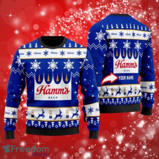 Hamm's Beer Custom Name Blue Ugly Christmas Sweater 3D Product Photo 1