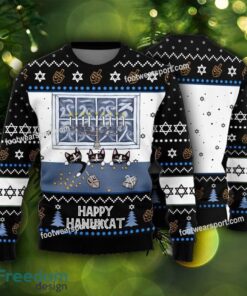 Happy Hanukcat Jewish Cat Ugly Hanukkah Knitted Christmas Sweater AOP