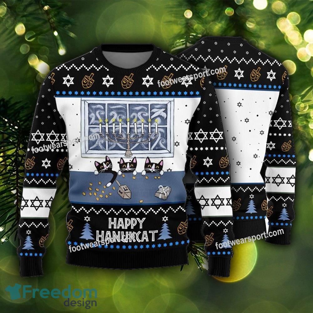Happy Hanukcat Jewish Cat Ugly Hanukkah Knitted Christmas Sweater AOP image Happy Hanukcat Jewish Cat Ugly Hanukkah Knitted Christmas Sweater AOP - Happy Hanukcat Jewish Cat Ugly Hanukkah Knitted Christmas Sweater AOP