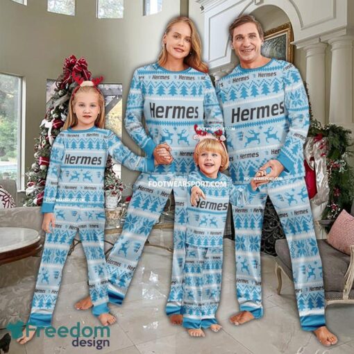 Hermes Europe Logo Pattern Pajamas Set Ugly Christmas Family - Hermes Europe Logo Pattern Pajamas Set Ugly Christmas Family