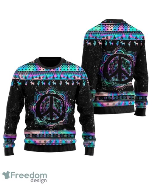 Hippie Holographic Mandala Peace Sign For Hippie Lovers All Over Print Christmas Sweater Product Photo 1