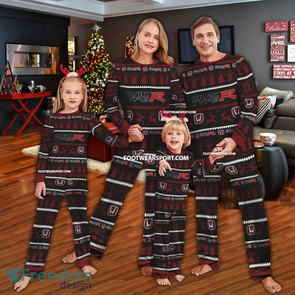 Honda Civic Type R Car Racing Logo Pattern Ugly Christmas Family Pajamas Set - Honda Civic Type R Car Racing Logo Pattern Ugly Christmas Family Pajamas Set