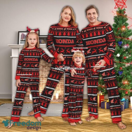 Honda Motorcycle Logo Pattern Ugly Christmas Pajamas Set Gift Family - Honda Motorcycle Logo Pattern Ugly Christmas Pajamas Set Gift Family