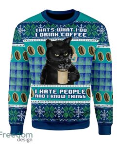 I Hate People Cat All-Over Print Christmas Sweater, Black Cat I Hate People Cat I Drink Coffee Christmas Sweater