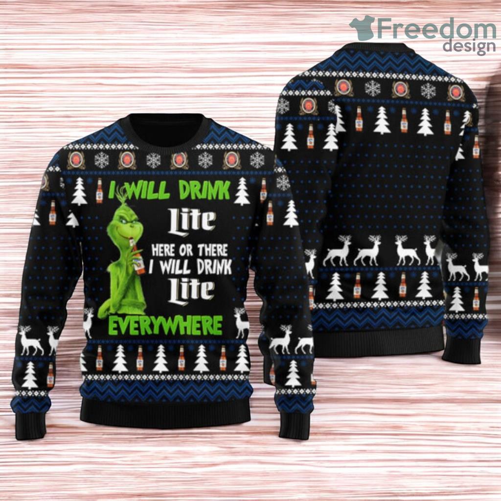 I Will Drink Miller Lite Everywhere Christmas Ugly Sweate for big fans image I Will Drink Miller Lite Everywhere Christmas Ugly Sweate for big fans Product Photo 1